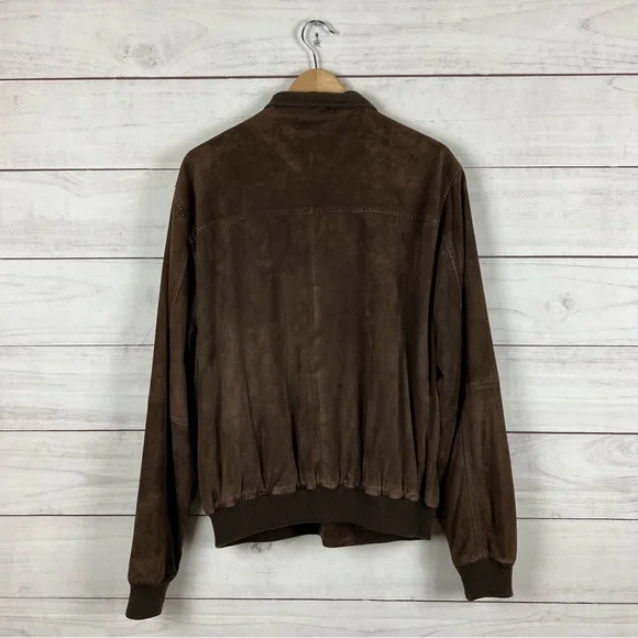 Peter Millar Leather Plaid Lined Bomber Jacket